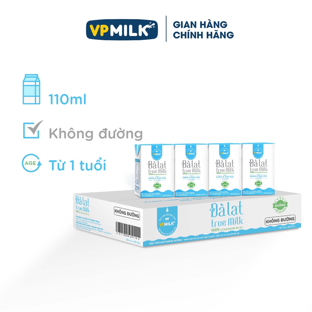 Sữa Tươi Đà Lạt True Milk 110ml (Thùng 48 hộp)