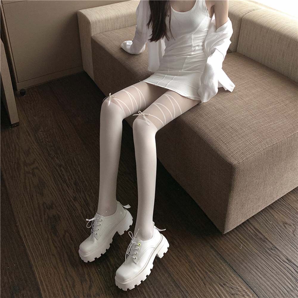 Quần Tất Mỏng Xuyên Thấu Co Giãn Màu Đen Đính Nơ Phong Cách Lolita Gợi Cảm Cho Nữ