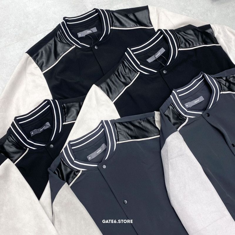 Áo Khoác Nam bóng chày GATE6, bomber varsity phối da lộn streetstyle Hàn Quốc - G0044