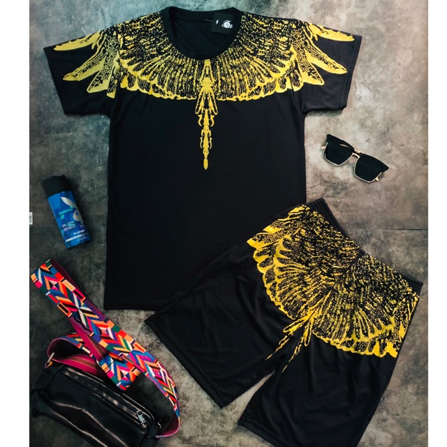 [Freeship]Áo thun_bộ hè thời trang nam burlon vàng in lưng