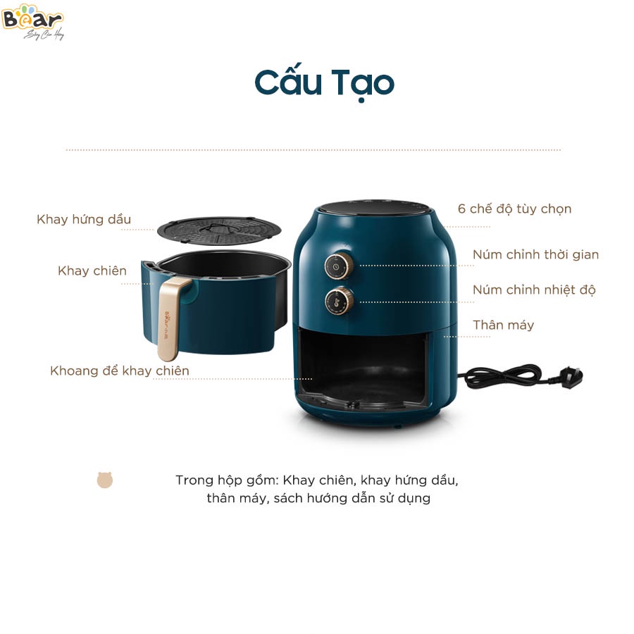 Nồi chiên không dầu Bear VS-8083, 3.5L 1350W công nghệ nhiệt đối Lưu 360 độ, HomeMart – Hàng chính hãng BH 18 tháng