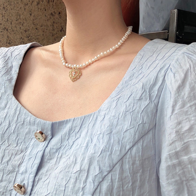 Vòng cổ mặt hình trái tim đính ngọc trai giả thời trang cho nữ