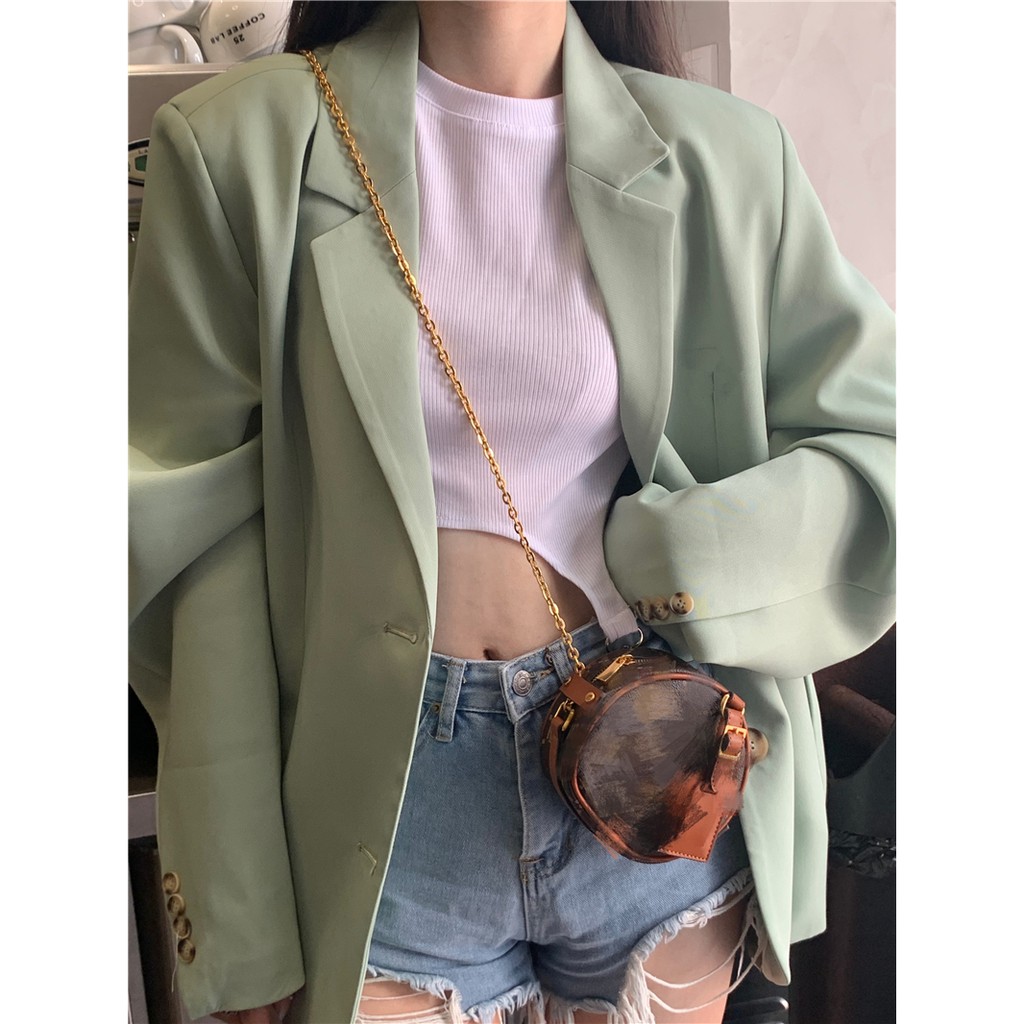 Áo khoác blazer dáng dài rộng màu xanh lá thời trang sành điệu | BigBuy360 - bigbuy360.vn