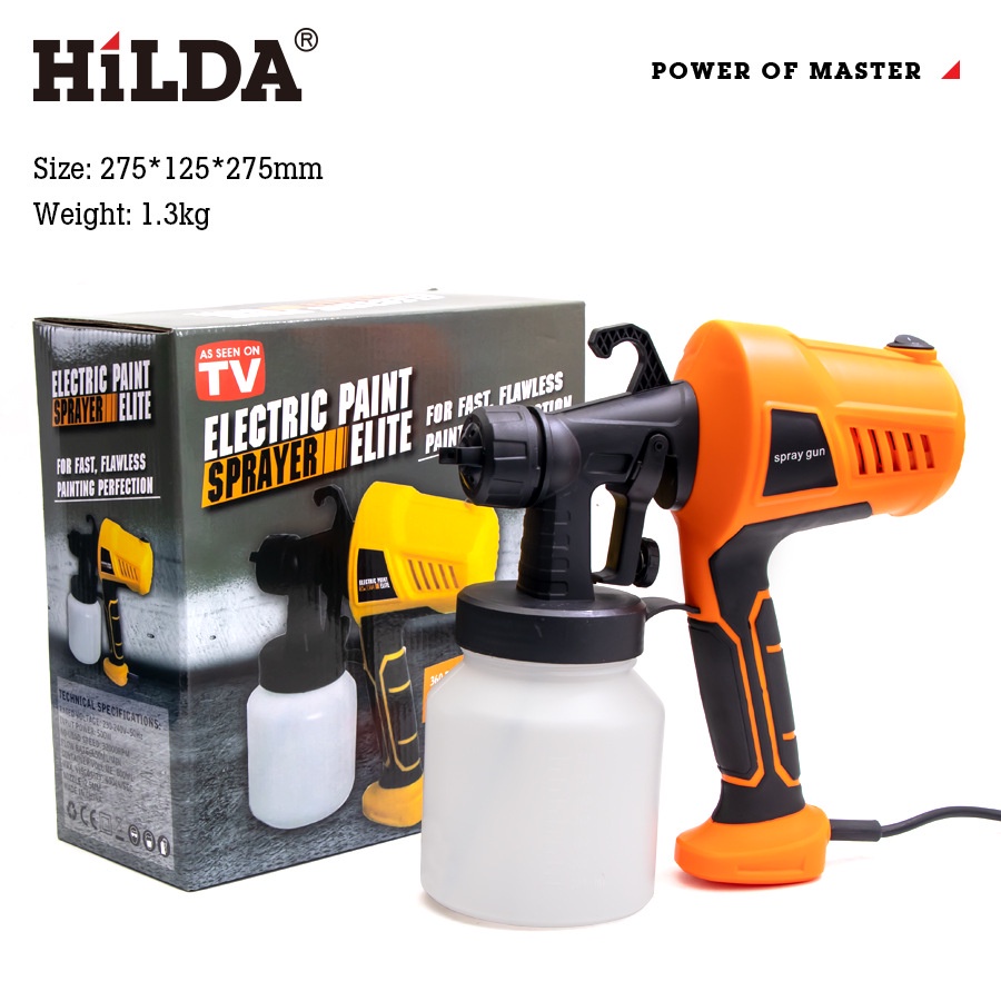 Máy Phun Sơn Cầm Tay Chính Hãng HILDA- Công suất 500W - Súng Phun Sơn - Dùng điện 220V - Bình 800ML - Bảo Hành 1 Năm