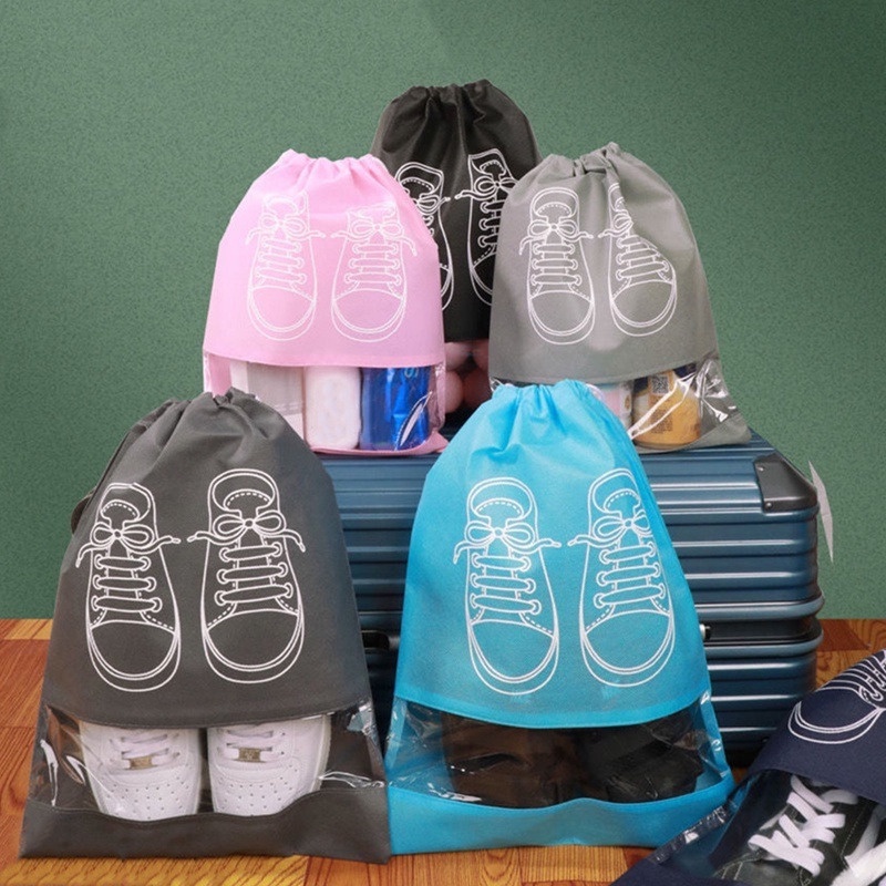 Set 5 Túi Rút Đựng Giày Bằng Vải Không Dệt Trong Suốt Chống Nước Chống Bụi Tiện Dụng