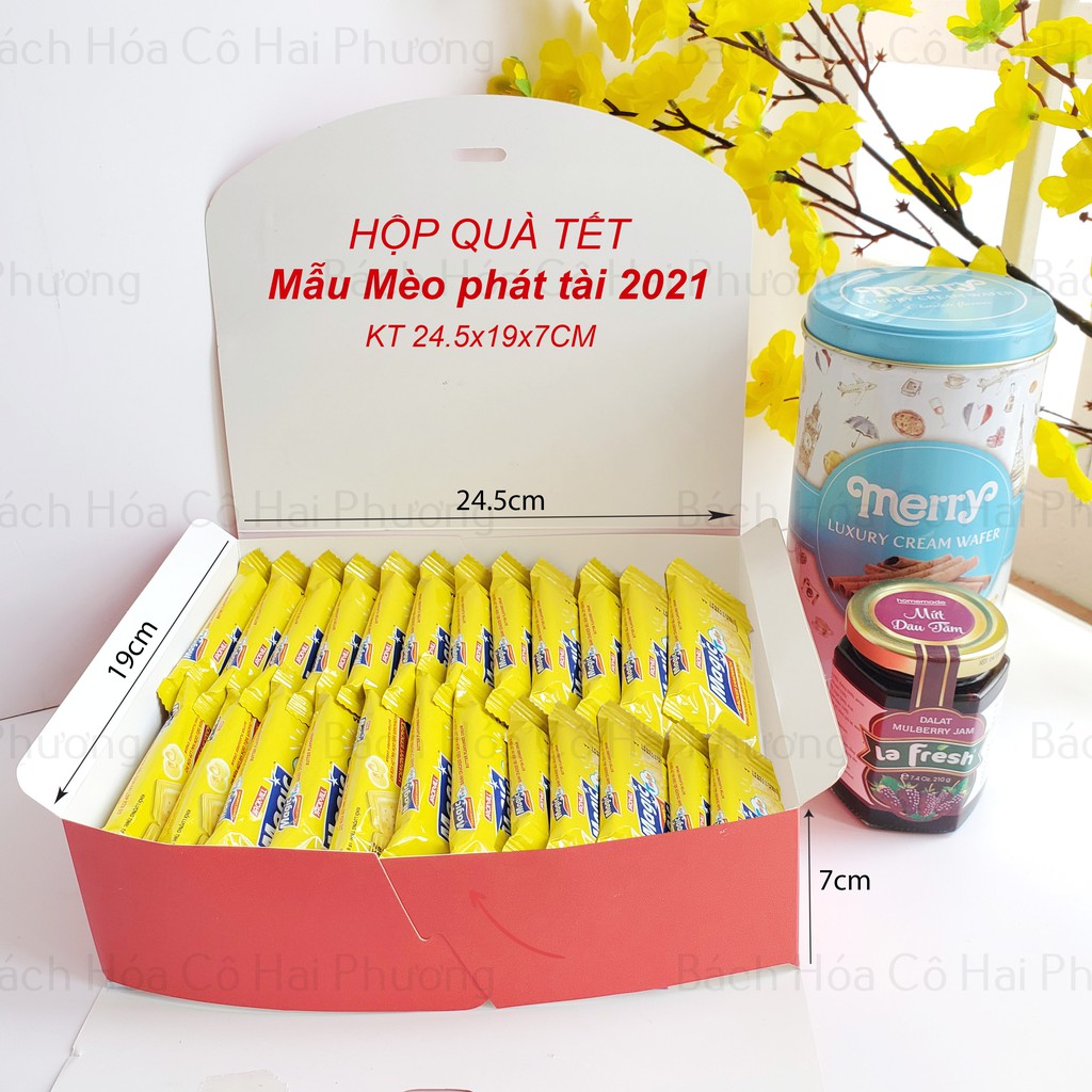 Hộp đựng bánh dứa, kẹo nougat, quà Tết mẫu Mèo Thần Tài 2022