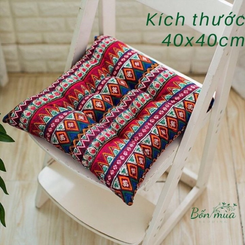 Đệm Ngồi Bệt Kiểu Nhật, đệm lót ghế Vuông Và Tròn Sang Trọng - Trần Vi Tính Size 40cm x 40cm, bông trắng cực êm