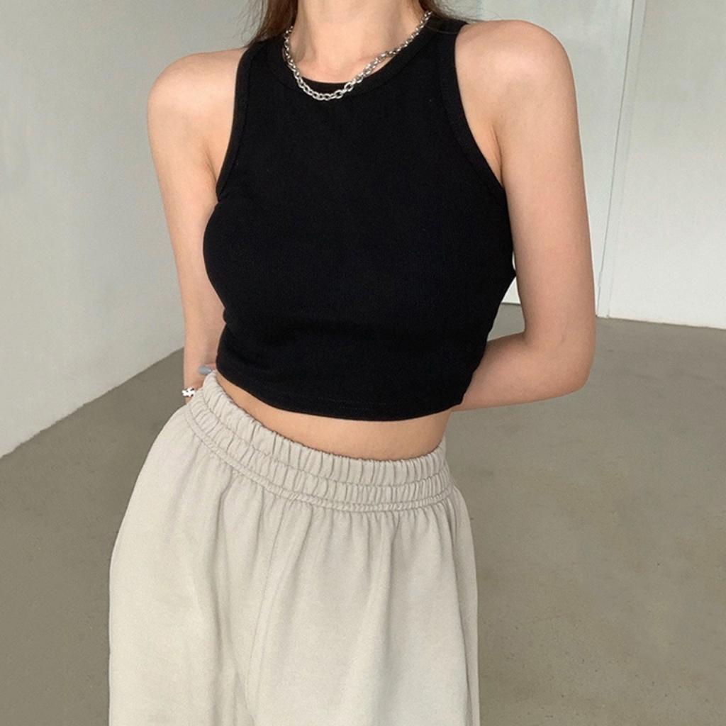 Áo Croptop Ba Lỗ Ôm Body Kiểu Dáng Basic Trơn, Hè Năng Động
