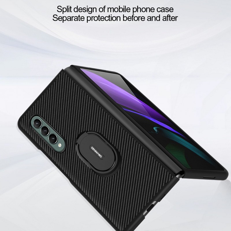 Ốp điện thoại sợi carbon chống sốc có vòng đỡ dành cho Samsung Galaxy Z Fold 3