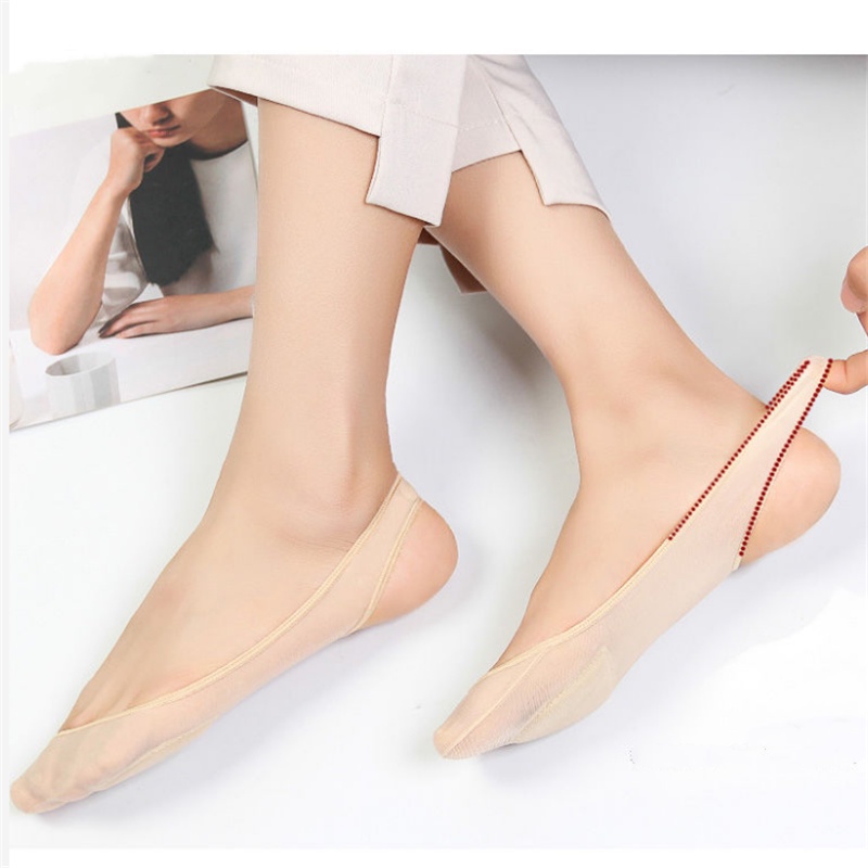 Vớ Thuyền Có Đệm Đeo Bàn Chân Bằng Lụa Băng Vô Hình Thoáng Khí Chống Trượt Cho Nữ