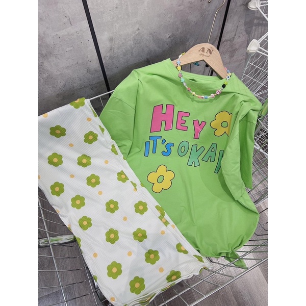 Set quần suông hoa áo cotton xanh đáng yêu- Set quần suông mặc nhà, du lịch thoải mái- Shop Mẹ Dâu