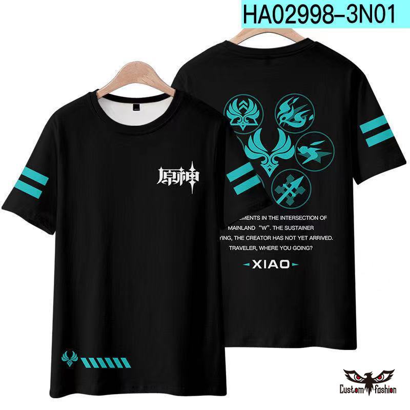 Áo Thun Tay Ngắn Cổ Tròn In Hình Zhongli Xiao Keqing 3D Thời Trang Unisex Cho Nam Và Nữ