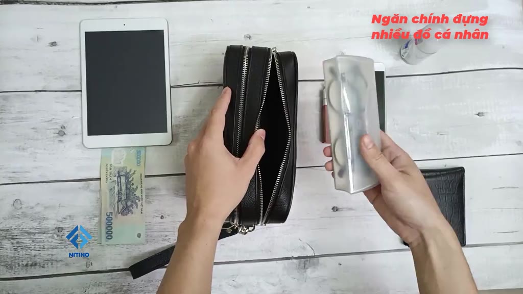 Clutch hộp nam nữ cầm tay 2 ngăn kéo, có khóa số bảo mật da bò thật CL10 | BigBuy360 - bigbuy360.vn