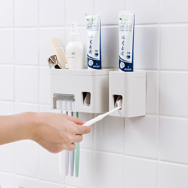 Kệ để bàn chải đánh răng và dụng cụ lấy kem đánh răng tự động RONGLING 2458 treo tường đa chức năng Phặn Phặn