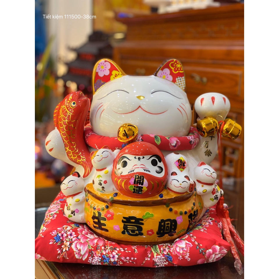 (BẢO HÀNH BỂ VỠ - LỖI MÁY 6 THÁNG) Mèo thần tài may mắn cá chép kèm thảm cao 33cm-15inch