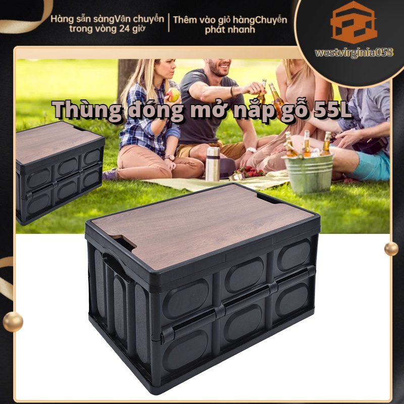 Có thể bán buôn Thùng gấp có thể xếp chồng lên nhau Hộp đựng đồ bằng nhựa Tote Có thu gọn Tổ chức 55L + Nắp Hàng giao ngay Westvirginia058