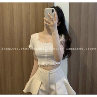 Áo croptop nút viền ren ❤ Ảnh thật