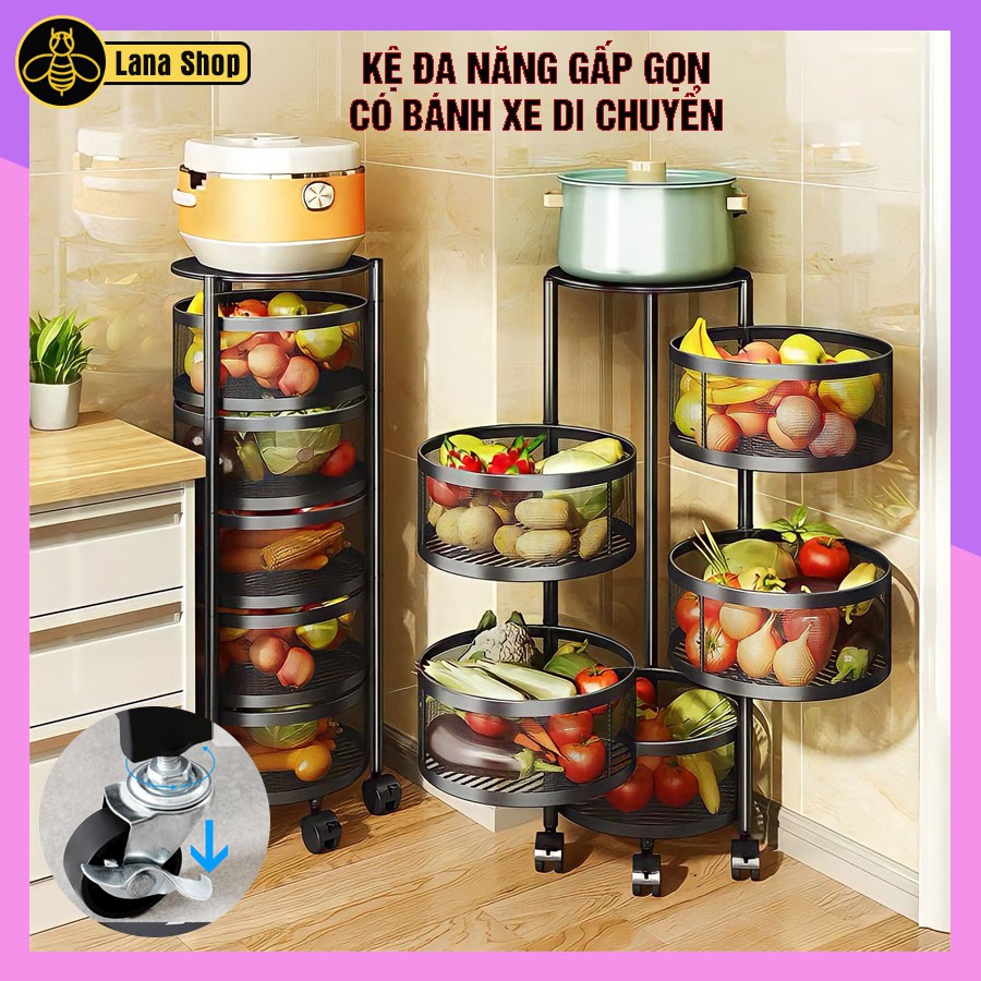 [SALE SỐC] KỆ ĐA NĂNG đựng rau củ quả và đồ gia dụng, di chuyển xoay 360*, dễ dàng lắp đặt, chất liệu thép không gỉ !