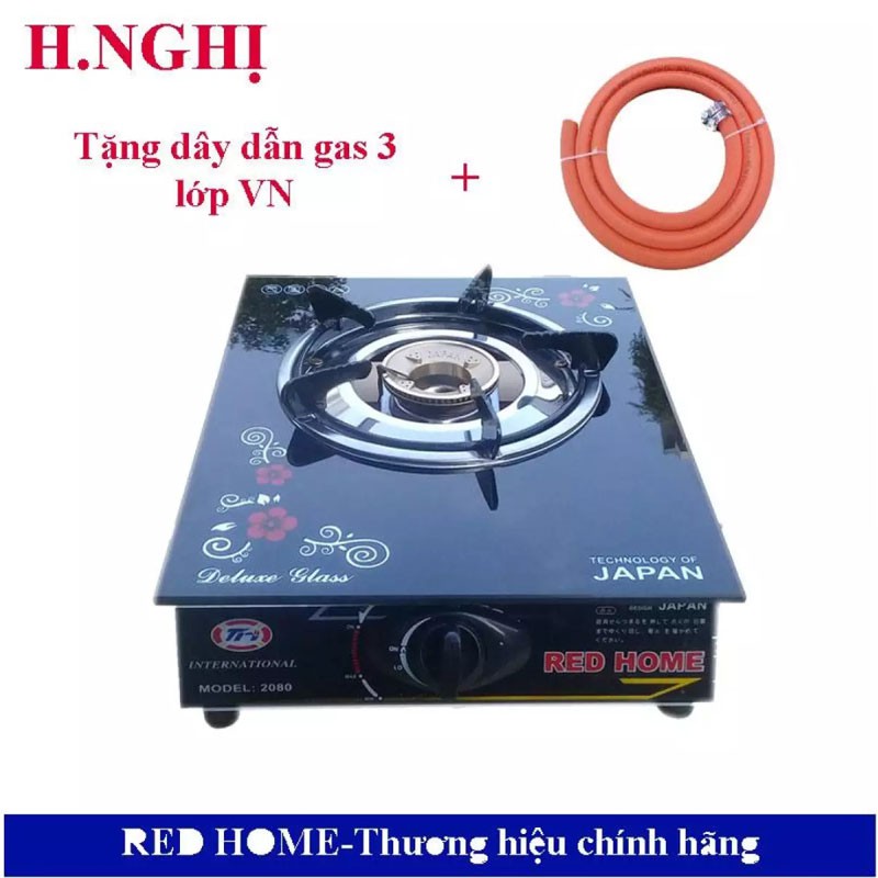 Bếp gas đơn mặt kính sen đồng Redhome TN-2080( Sen vàng ). Hàng chính hãng