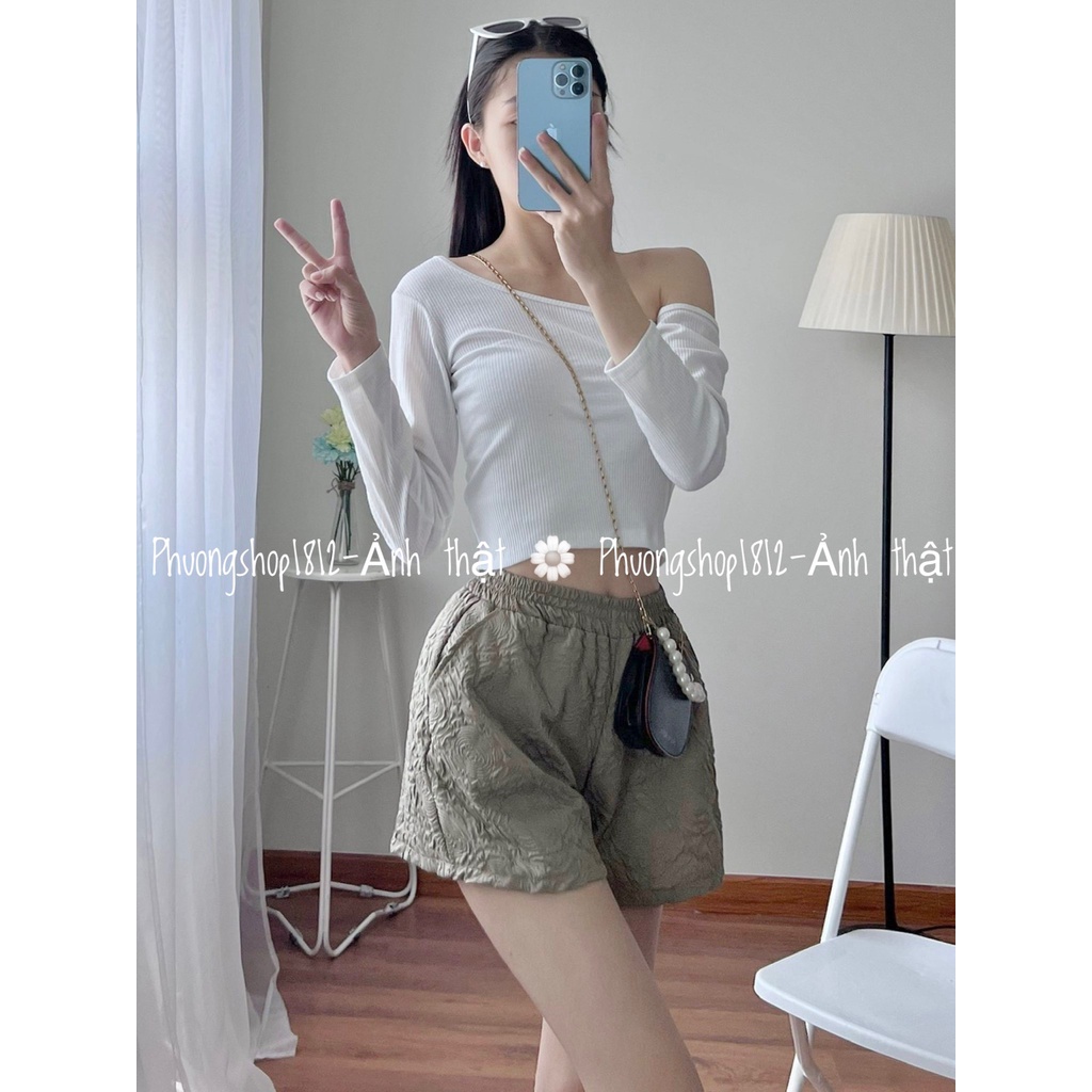 Quần short nữ dập nổi 3D xốp phồng cao cấp - Quần sooc xốp hoa phối nhiều kiểu áo năng động