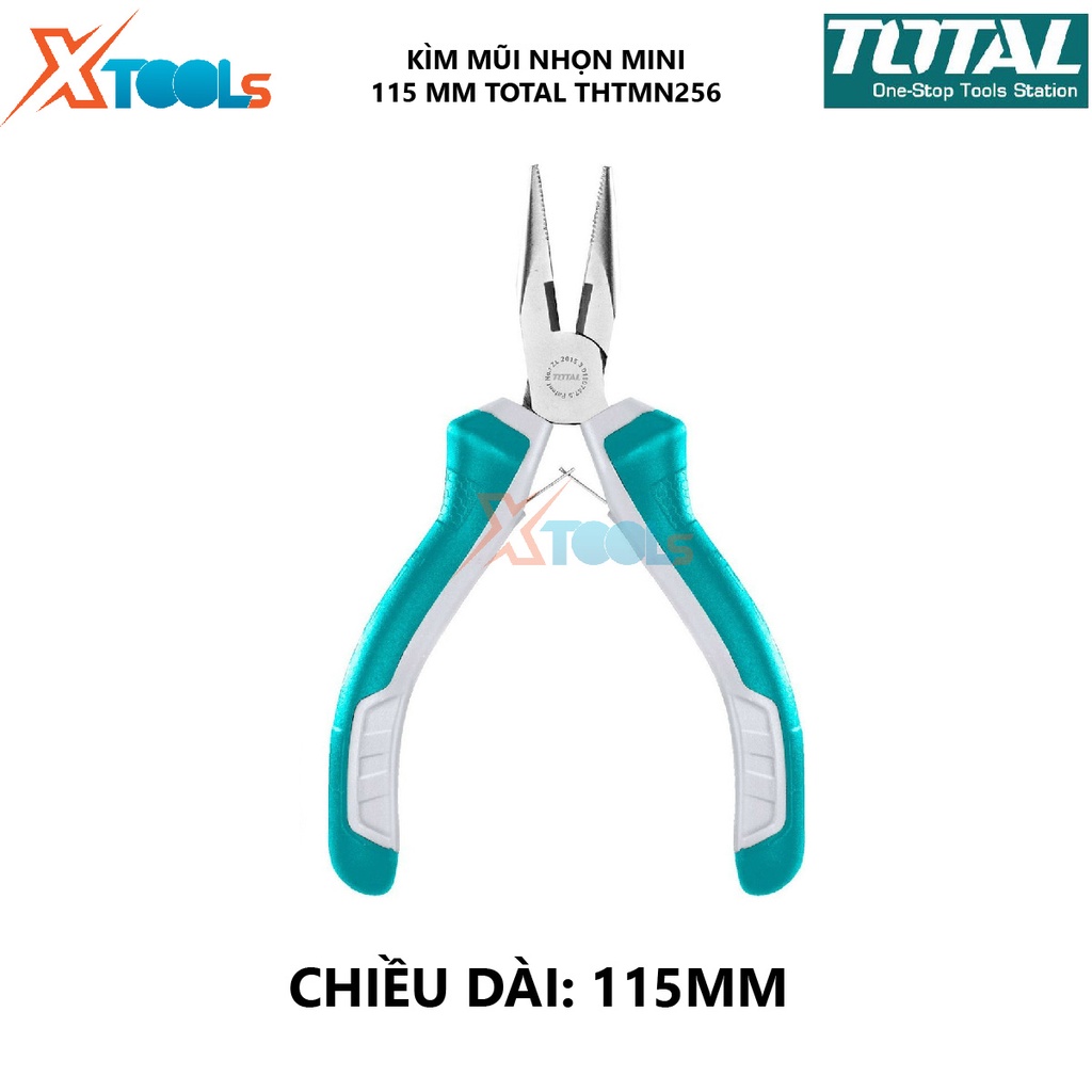 Kìm mũi nhọn mini TOTAL THTMN256 | Kềm mũi nhọn Kích thước 4,5 &quot;/ 115mm, Đầu kềm được đánh bóng và chống gỉ, Tay cầm hai