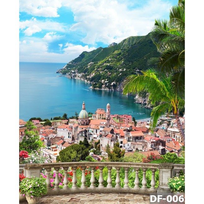 Tranh dán tường 3D hiện đại trang trí VTC phong cảnh biển đẹp ở Châu Au DF-006