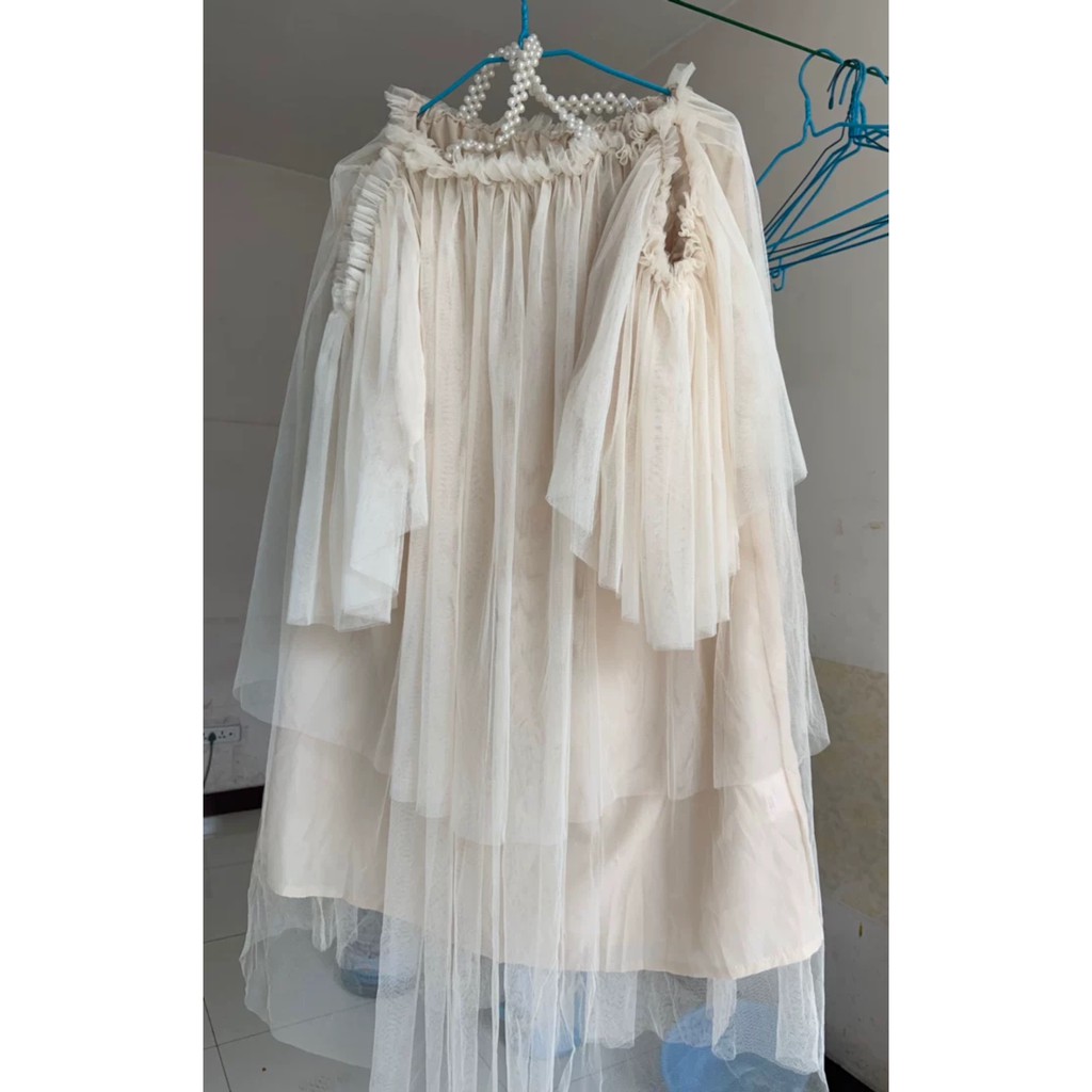 ♥️Đầm,Váy Dây Ngọc Màu Nude Ulzzang 3 TầngFzsize Maxi đi biển