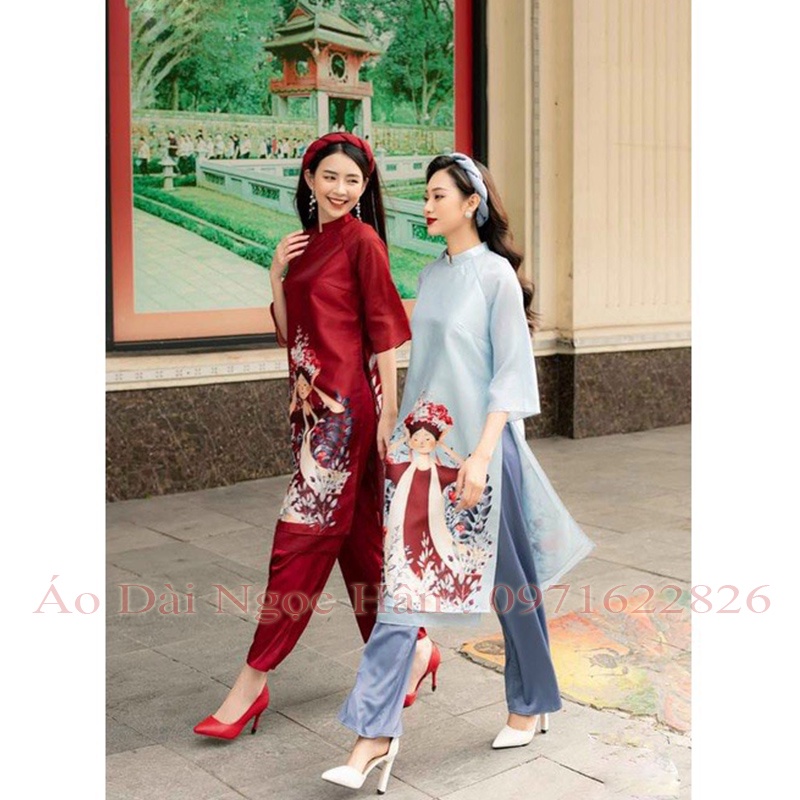 Áo Dài Cách Tân Nữ Dáng Suông Voan Tơ Mềm Mặc Tết TK10
