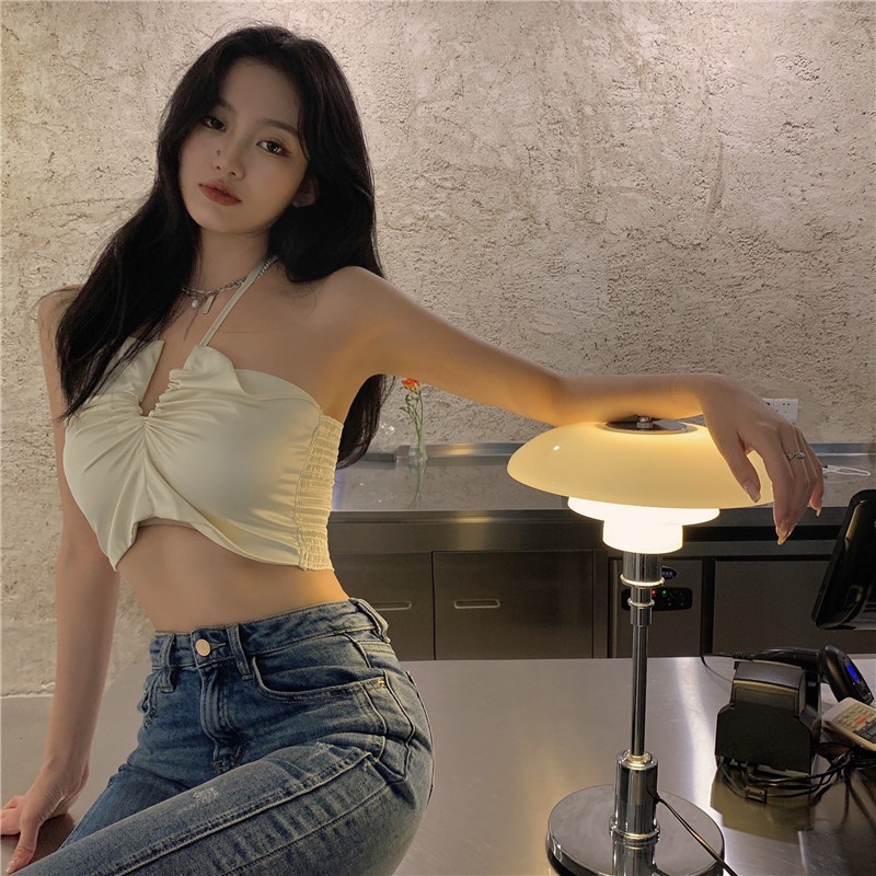 Porozi  Áo croptop dây  cổ chữ V phong cách thời trang Hàn Quốc