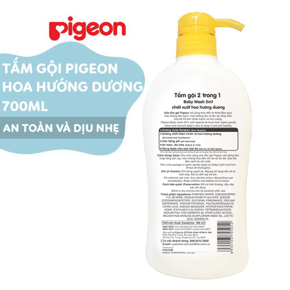 [Chính Hãng] Sữa tắm gội dịu nhẹ Pigeon 700ml 2in1 Hoa hướng dương / Jojoba - Sữa tắm Pigeon cho bé