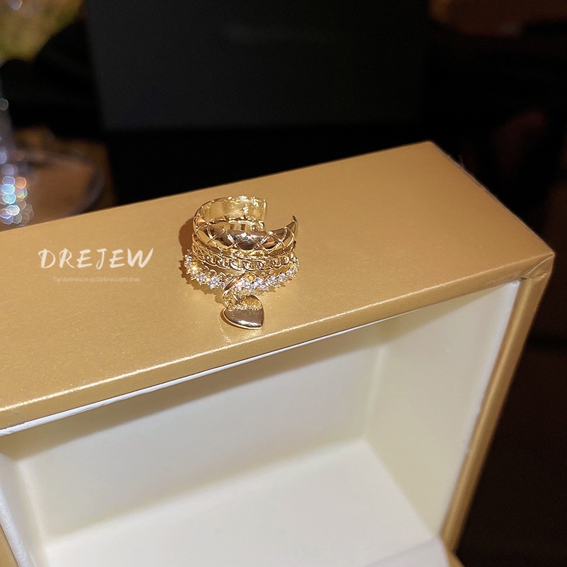 DREJEW Khuyên Kẹp Vành Tai Mạ Vàng Đính Đá Zircon Hình Trái Tim Phong Cách Cá Tính