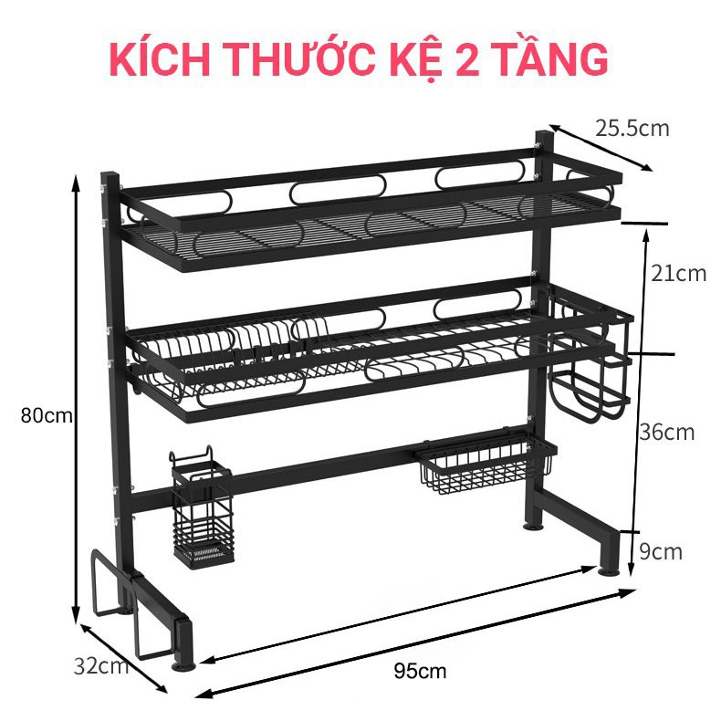 [ 𝐅𝐑𝐄𝐄𝐒𝐇𝐈𝐏 ] Kệ chén đa năng trên bồn rửa Kava 2 tầng 95cm [8 món] Thép không gỉ