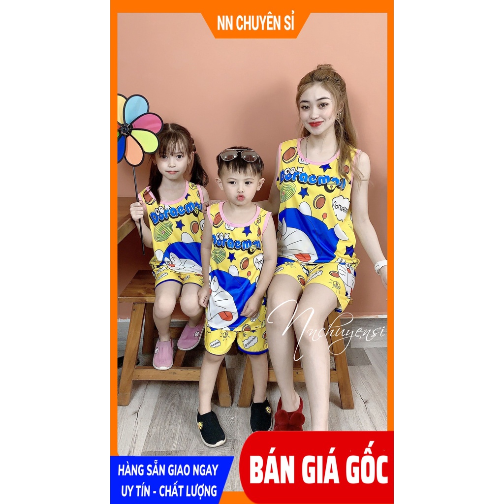 Đồ bộ SÁT NÁCH - 3 LỖ bé trai bé gái mặc nhà size đến 60kg chất thun mềm mát in hình doremon dễ thương DBRBSN FULL SIZE