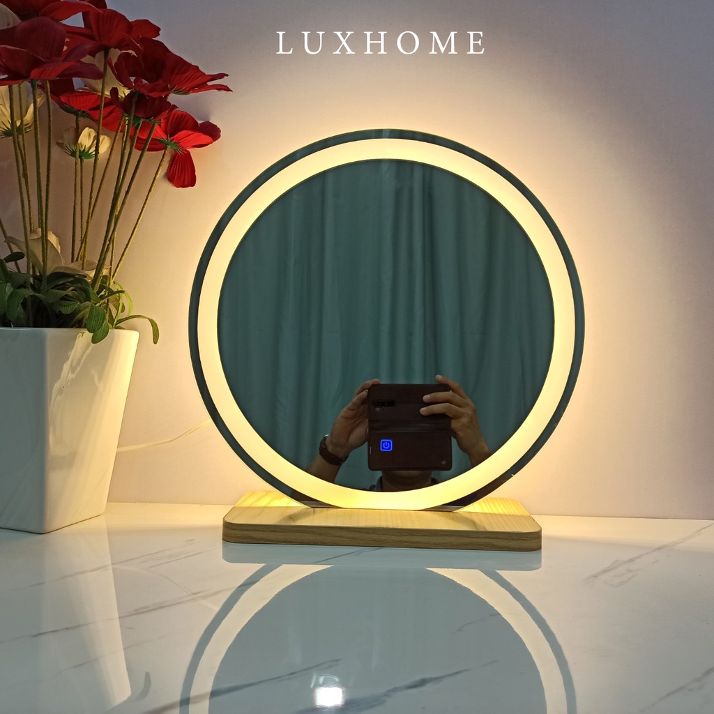 Gương Để Bàn 60 CM Chân Gỗ LED Cảm Ứng LUXHOME. Gương bàn trang điểm siêu nịnh, gương decor cực đẹp
