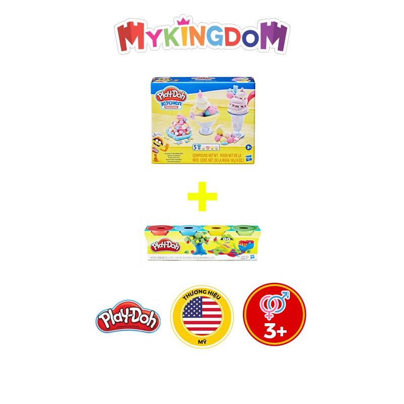 Đồ Chơi PLAYDOH Combo Bộ Khuôn Làm Bếp Cơ Bản Và Bột Nặn 4 Màu Mini CBE7253-23241 - Giao hàng ngẫu nhiên