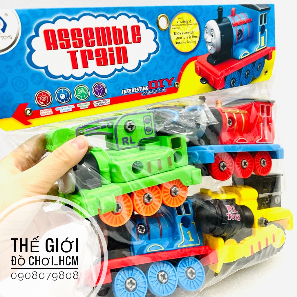 Túi đồ chơi lắp ghép tàu xe lửa Thomas gồm 4 chếc kèm tua vít dành cho bé vặn óc chi tiết xe.