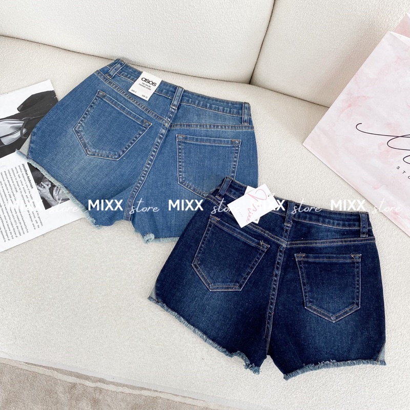 Quần short jean nữ đẹp lưng cao cạp cao chất co giãn thoải mái gấu tua rua màu xanh jeans hàng hiệu cao cấp MIXX ST