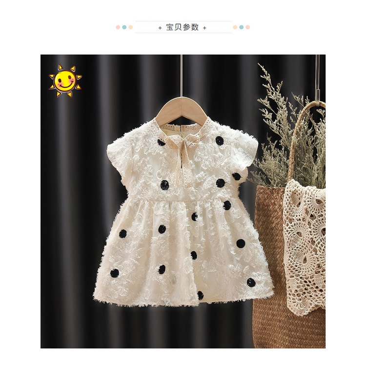 Váy đầm nơ xinh họa tiết chấm bi cực yêu cho bé, Đầm công chúa cho bé gái sơ sinh đến 2 tuổi