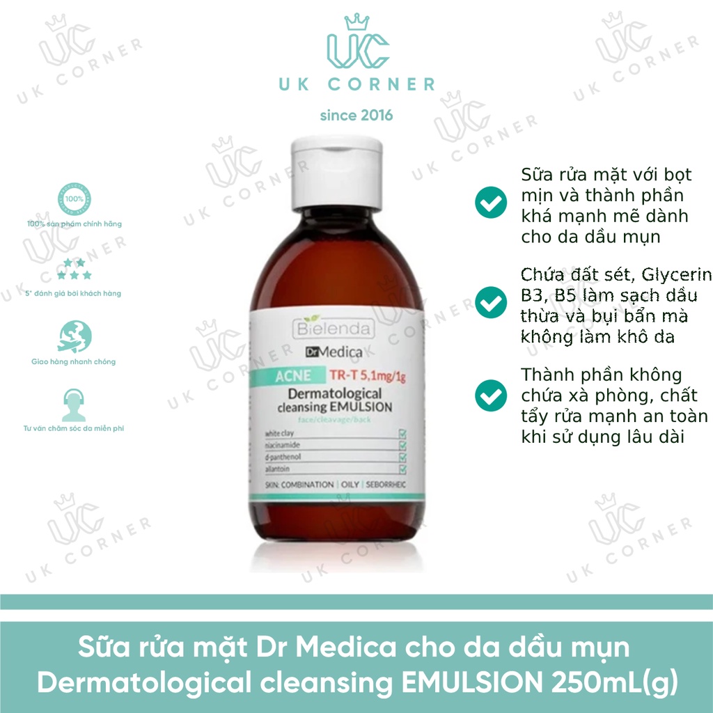 Sữa rửa mặt Dr Medica cho da dầu mụn Dermatological cleansing EMULSION 250mL(g)