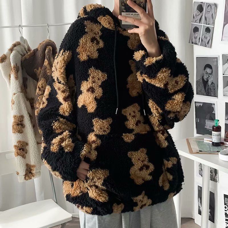 Áo khoác nam bomber  ♚✙Áo sweater Nhung Lông Cừu In Hình Gấu Hoạt Hình Phong Cách Hàn Quốc Dễ Phối Đồ Cho Nam