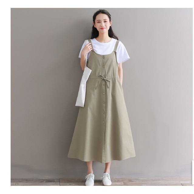 ĐẦM BẦU VÁY BẦU CÔNG SỞ YẾM KAKI ( kèm áo thun )