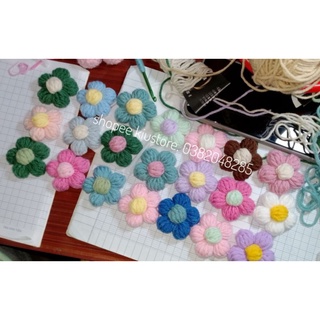 Ghim pin hoa len handmade cài áo túi xách , hoa len kết áo ,túi