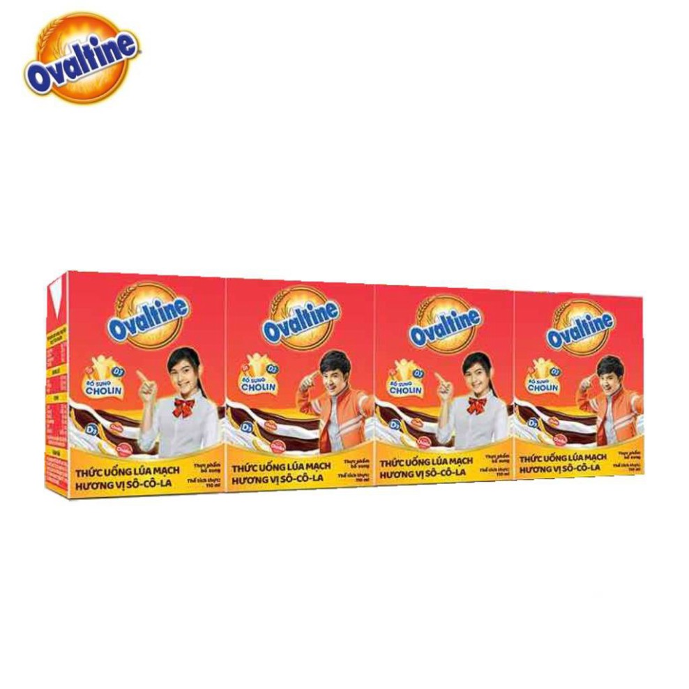 Thức uống lúa mạch hương vị sô-cô-la Ovaltine hộp giấy 110mlx4