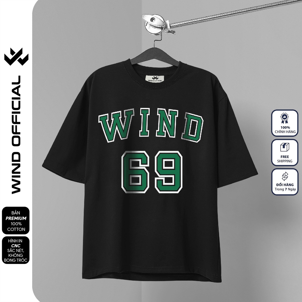 Áo thun tay lỡ unisex WIND phông form rộng 65% cotton 69 nam nữ oversize