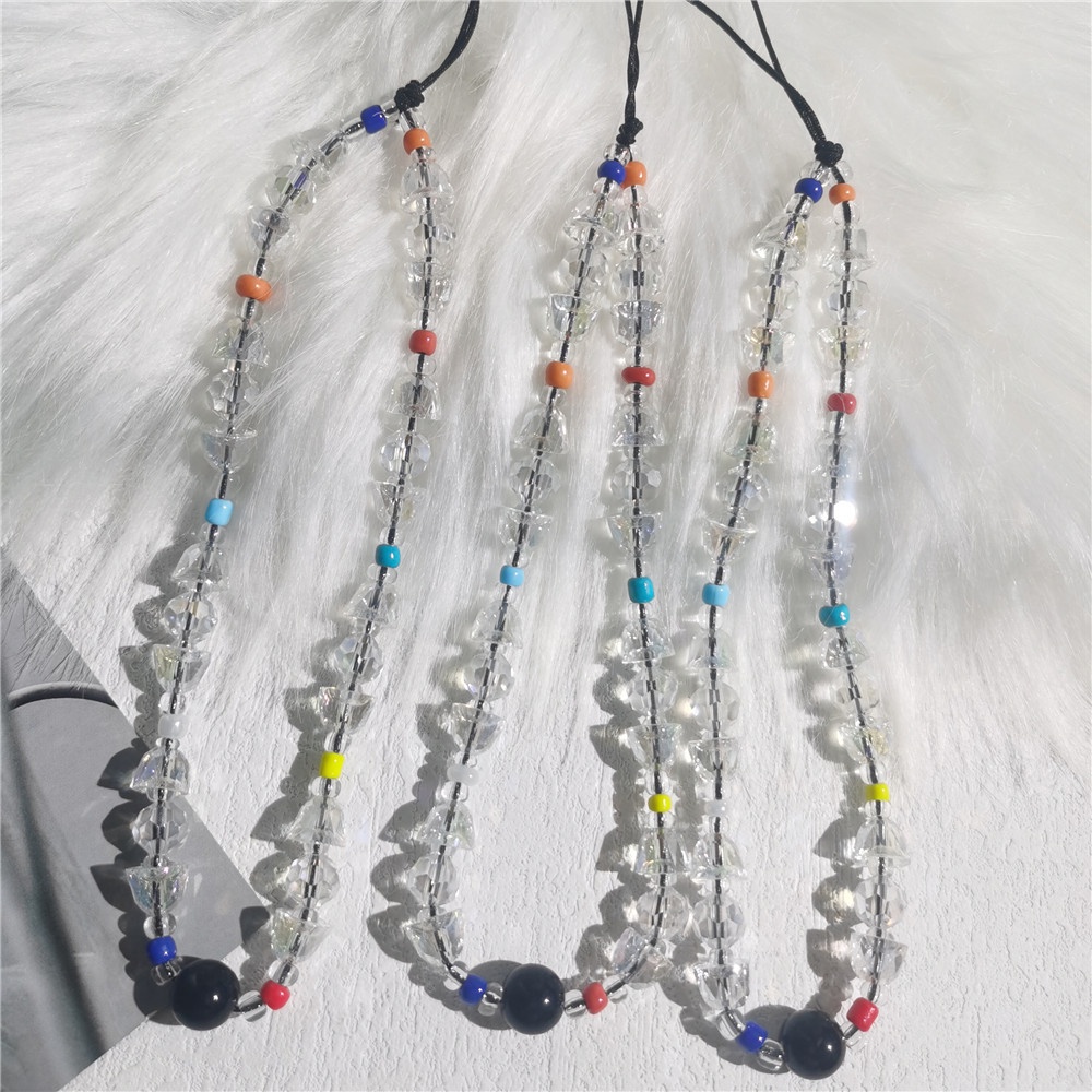 Ốp Điện Thoại Acrylic Pha Lê Chống Thất Lạc Có Dây Đeo Dạng Chuỗi Hạt Pha Lê