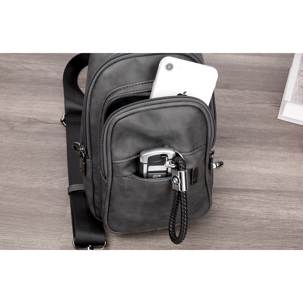 ★ TÚI ĐEO CHÉO DẠNG ĐỨNG DA PU DÀY DẶN MÀU XÁM XI MĂNG THỜI TRANG NAM NỮ UNISEX ( 28 x 15 x 4cm )