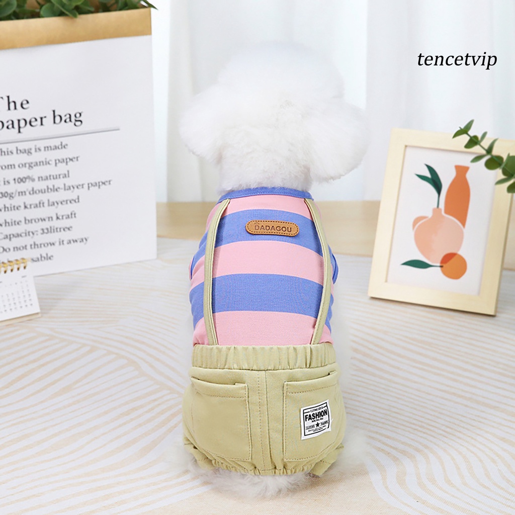 Áo liền quần vải cotton mềm mại họa tiết sọc thời trang dễ thương cho cún cưng