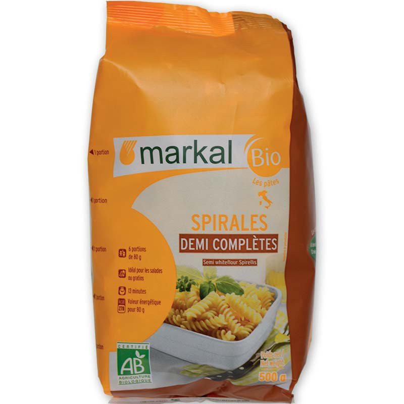 Mì xoắn bán lứt Pháp hữu cơ Markal 500 gr
