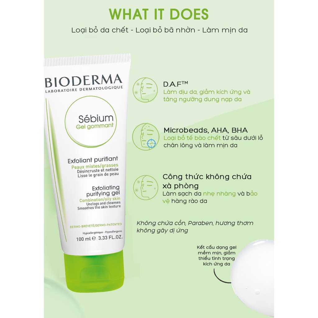 Gel Tẩy Tế Bào Chết Bioderma Sebium Cho Da Dầu Mụn 100ml