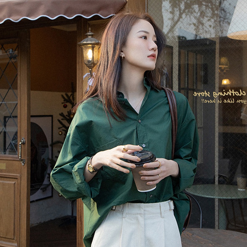 Áo sơ mi tay dài màu trơn kiểu dáng công sở thời trang